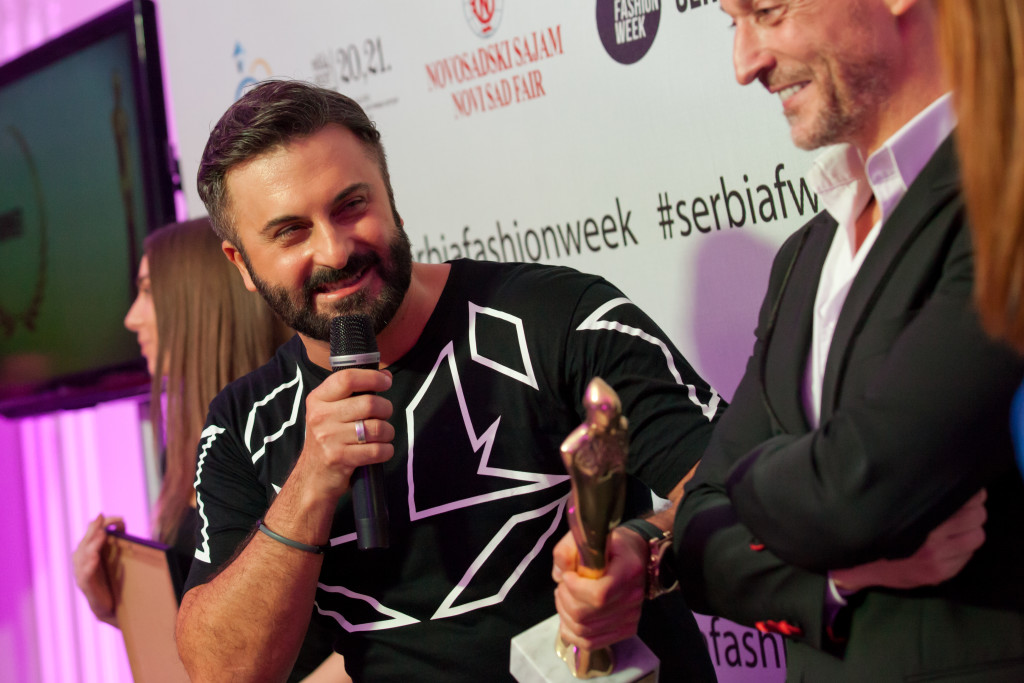 BATA SPASOJEVIC accepts award for Best Men's Collection. 
