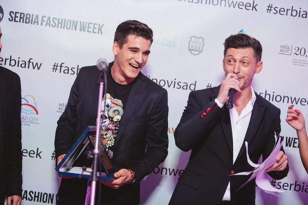 NIKOLA SUMAR (left) wins BEST MALE MODEL AWARD -- Bosko Jakovljevic (right)